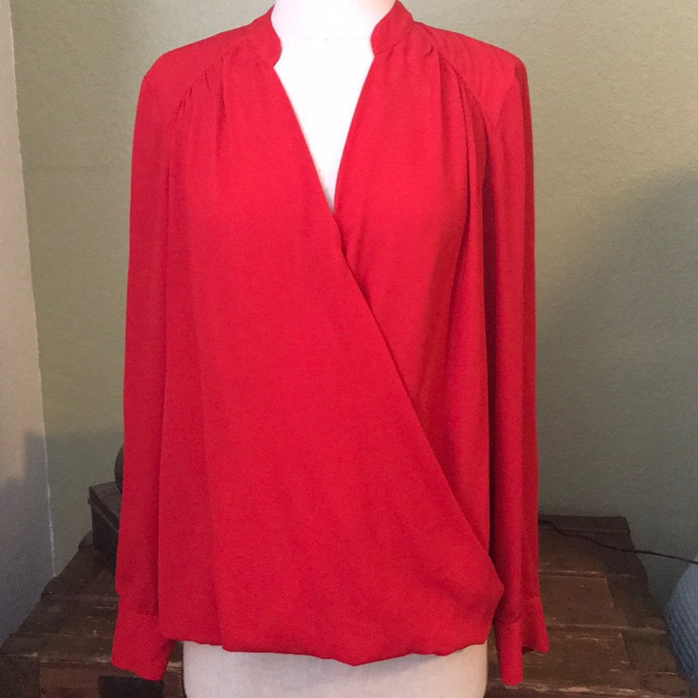 Beautiful INC red faux wrap blouse